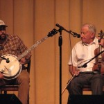 Jesse Wells on banjo and Jackie Helton on fiddle