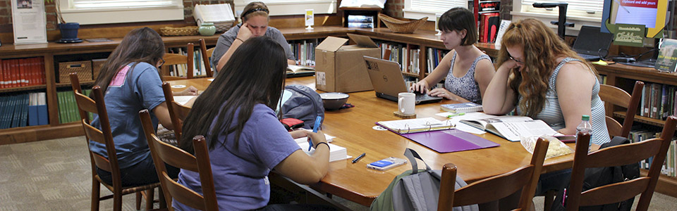 Students study and work on project in Faber Library