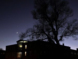 Stephenson Hall at night, The Moon and Venus