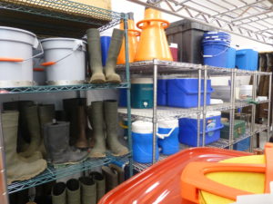 boots, coolers, buckets