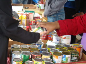 Donating food to the food bank