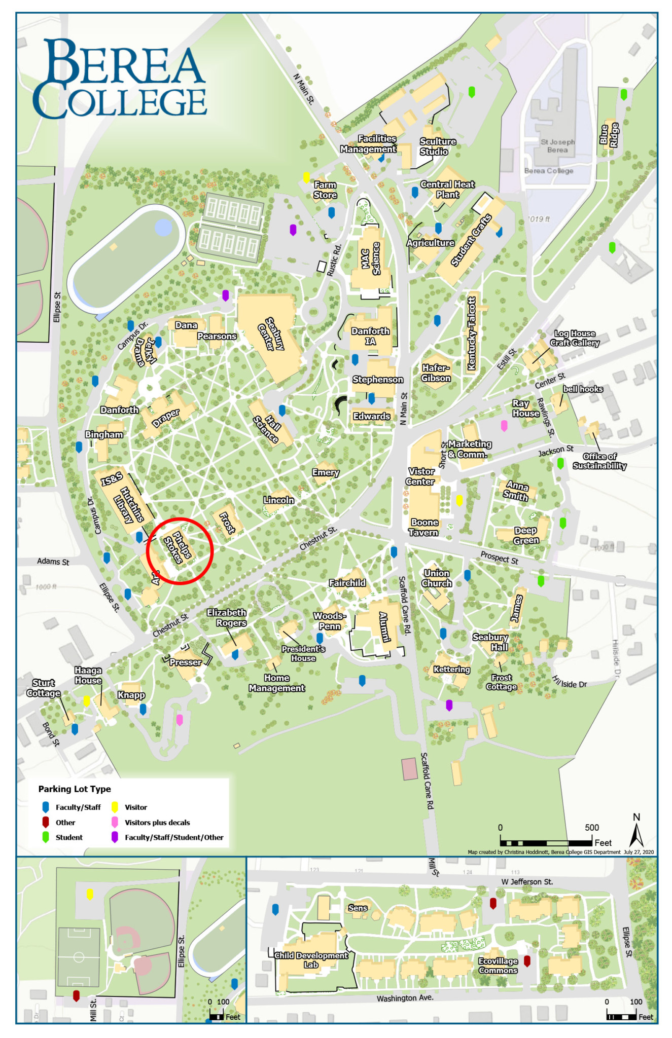 Campus Map with Phelps Stokes Chapel circled in red