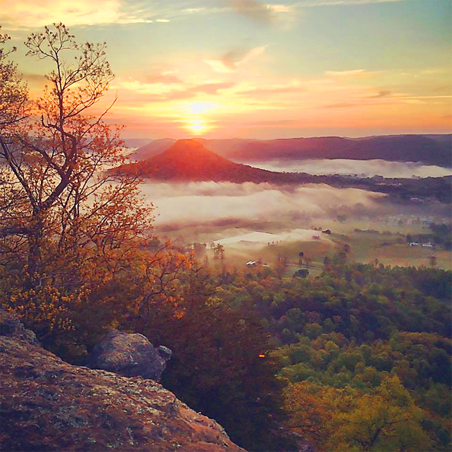 Sunrise view from Pinnacles in Berea College Forest