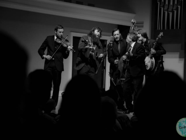 Bluegrass Music Ensemble concert in black and white