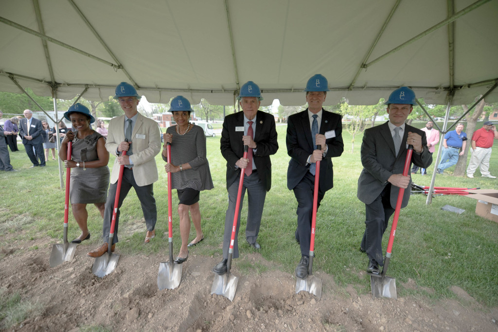 Chad Berry, vice president for academic affairs; Charlotte Beason, trustee, Hal Moses, trustee chair; Lyle Roelofs, president; and Matt Saderholm, division I chair. 