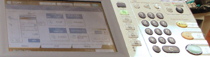 Control panel on copy/scan machine