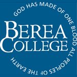 White Berea College logo on blue background