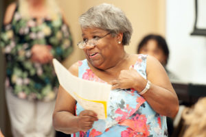 Sharyn Mitchell speaking at the Middletown Consolidated School